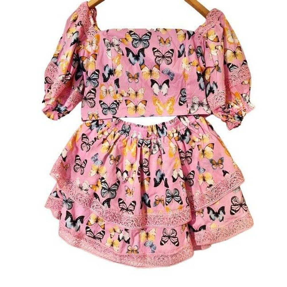 Buddy Love New 2-Piece Butterflies Top, Skirt-Short Set Cotton L 13/14 Resort